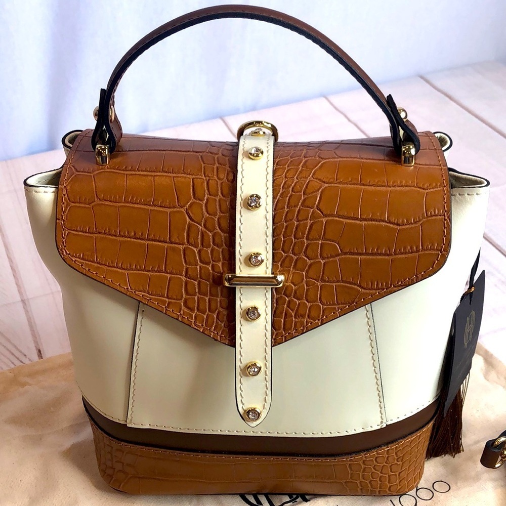 NWT House of Harlow 1960 Cream & Brown Stud Embellished Crossbody/Bag Backpack